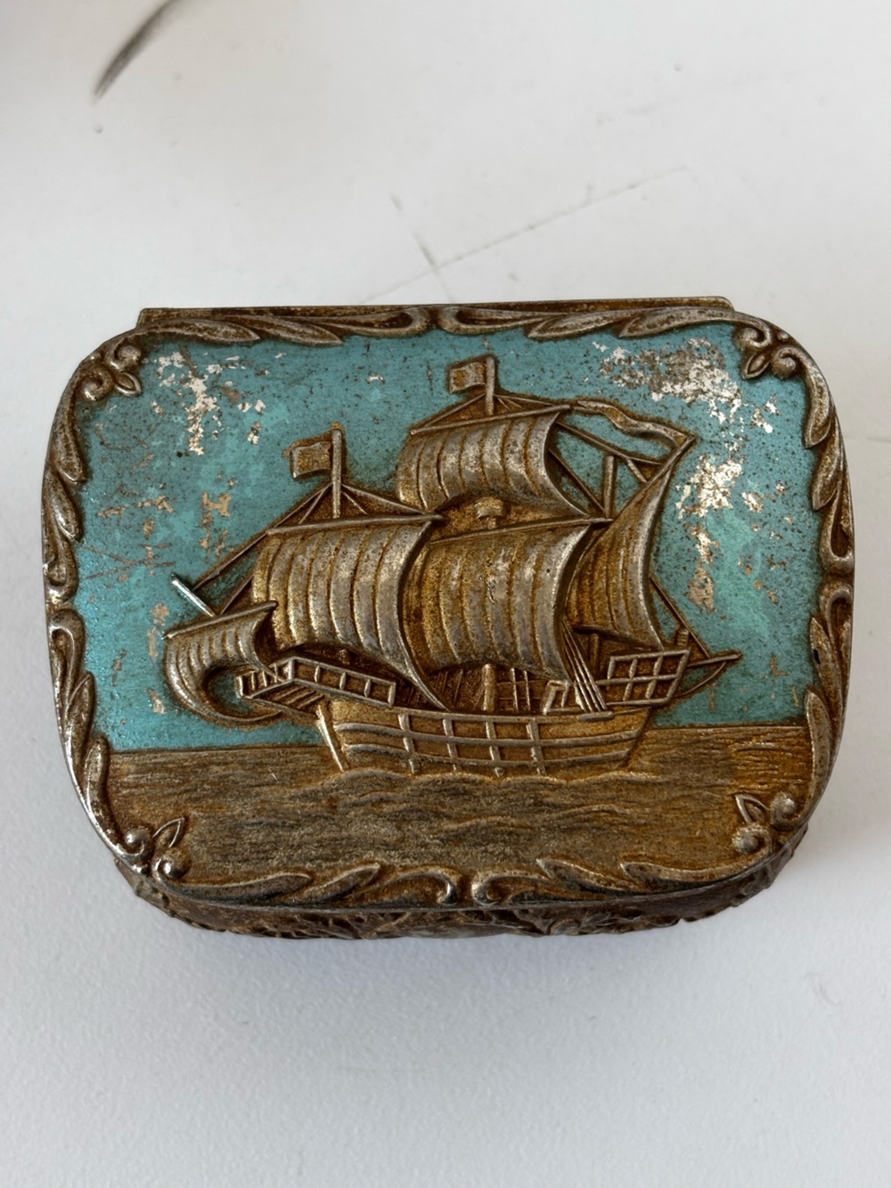 Vintage Trinket/Jewelry  Ship Design Footed  Made in Japan 3”
